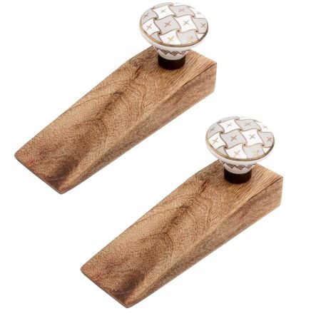 2 Pieces Grey and White Golden Checkerboard Ceramic Door Stopper